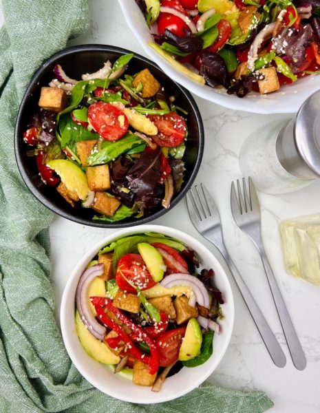 Fried tofu and avocado salad