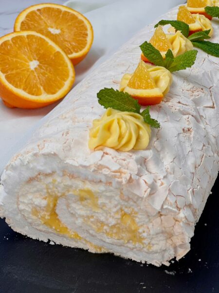 Meringue roll with orange curd